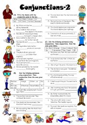 English Worksheet: Conjunctions-2 (Editable with Answers)