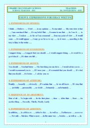 English Worksheet: USEFUL EXPRESSIONS FOR WRITING AN ESSAY