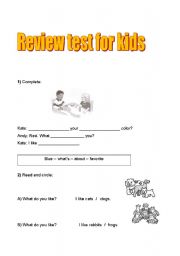 English worksheet: Review test for kids