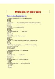 English worksheet:   Multiple Choice Test with Answers