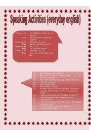 English worksheet: speaking  (everyday english)