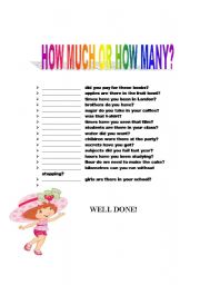 English Worksheet: HOW MUCH OR HOW MANY