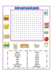 English Worksheet: word search puzzle food