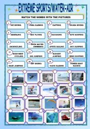 English Worksheet: EXTREME SPORTS/WATER-AIR/MATCHING