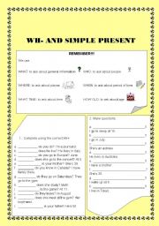 English Worksheet: wh- with simple present