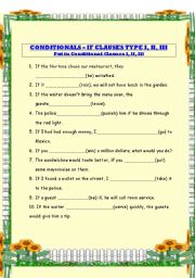 English Worksheet: Conditionals --- If Clauses Type I - II - III