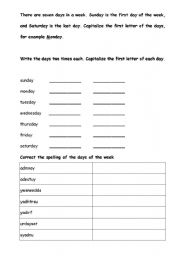 English Worksheet: Days of the Week