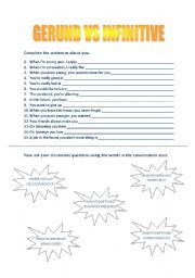 English Worksheet: GERUND VS INFINITIVE