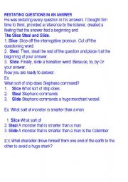 English Worksheet: Restaing Questions Notes