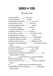 English Worksheet: SINCE or FOR