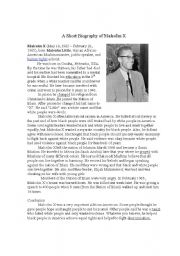 English Worksheet: Malcolm X reading excercise