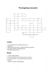 English Worksheet: THANKSGIVING CROSSWORD