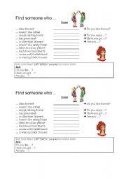 English Worksheet: find someone who...