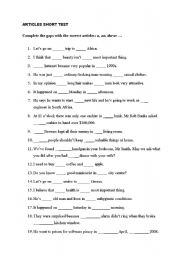 English Worksheet: Definite and indefinite articles