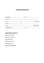 English worksheet: Personal Information