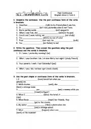 English Worksheet: Past Simple past continuous