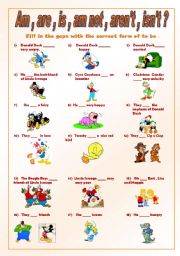 English Worksheet: AM , IS , ARE , AM NOT , ISNT, ARENT 