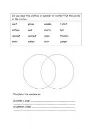 English worksheet: Summer and Winter Clothes