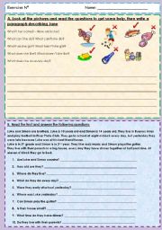 English worksheet: Simple Present Writing + Reading