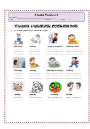 English Worksheet: PRESENT CONTINUOUS VERBS