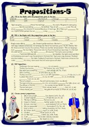 English Worksheet: Prepositions-5 (Editable with Answer Key)