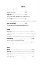 English Worksheet: Food Menu (Speaking Activity)