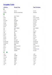 English Worksheet: irreguler verbs part1