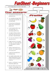 English Worksheet: FunSheet Beginners (Fruit)