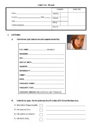 English Worksheet: Test on Personal Identification 