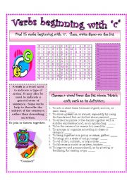 English Worksheet: Verbs (C)...A list of verbs classified by their beginning sounds.