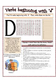 English Worksheet: Verbs (D)...A list of verbs classified by their beginning sounds.