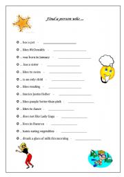 English Worksheet: Find someone who