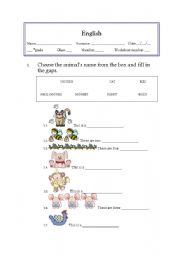 English worksheet: Animals and numbers