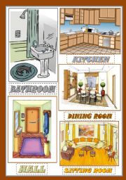 English Worksheet: ROOMS IN THE HOUSE (Flash Cards)