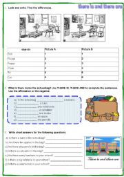 English Worksheet: there is and there are