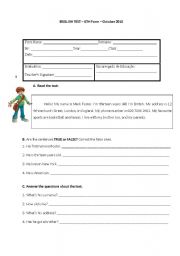 English Worksheet: 6th grade english test