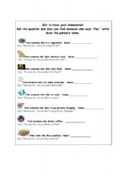 English Worksheet: Ice breaker - getting to know you activity