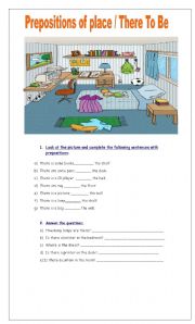English Worksheet: PREPOSITION OF PLACE / THERE TO BE