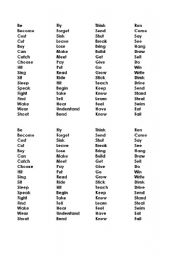 English Worksheet: Irregular verb Tennis  list 