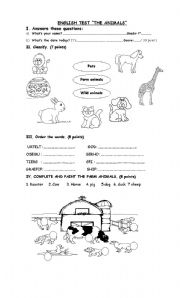 English Worksheet:  Quiz The animals