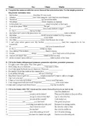English Worksheet: worksheet on wh-question, preposition of place, simple present tense and present continuous