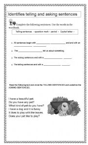 English worksheet: TELLING AND ASKING SENTENCES