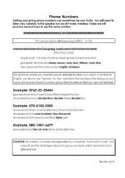 English Worksheet: Reading phone numbers