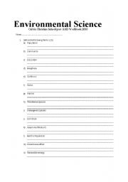 English Worksheet: Environmental Science workbook 1