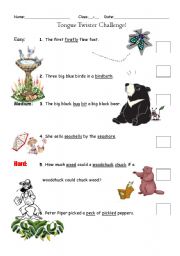 English Worksheet: Tongue Twister Challenge!! 