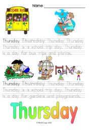 English Worksheet: Days of the Week: Thursday and Friday (4 worksheets, color and B & W)