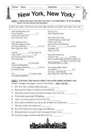 New York New York Song And Nyc Quiz Esl Worksheet By Duchessrachel