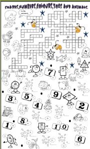 English Worksheet: shapes,colours,numbers,animals and toys