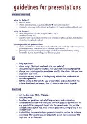 English Worksheet: guidelines for presentations