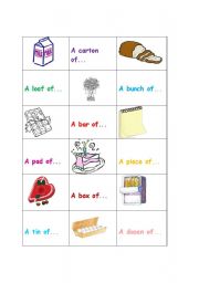 English worksheet: Containers/ quantity expressions memo game